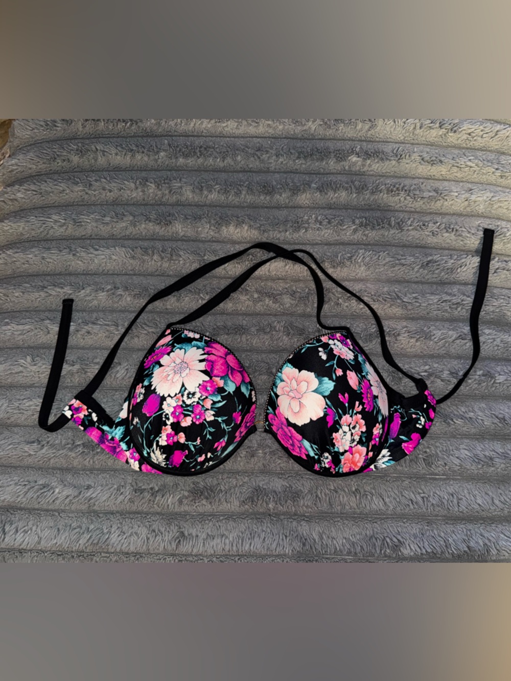Shade & Shore Black Floral Push-Up Bikini Top - Pink, White